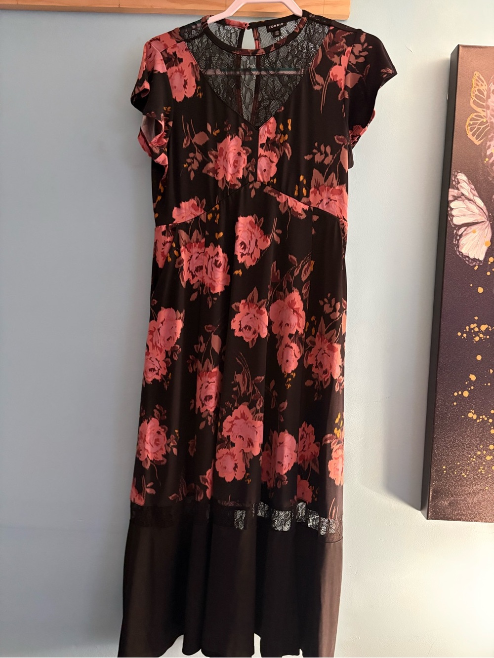 torrid Black Maxi Dress with Pink Floral Print